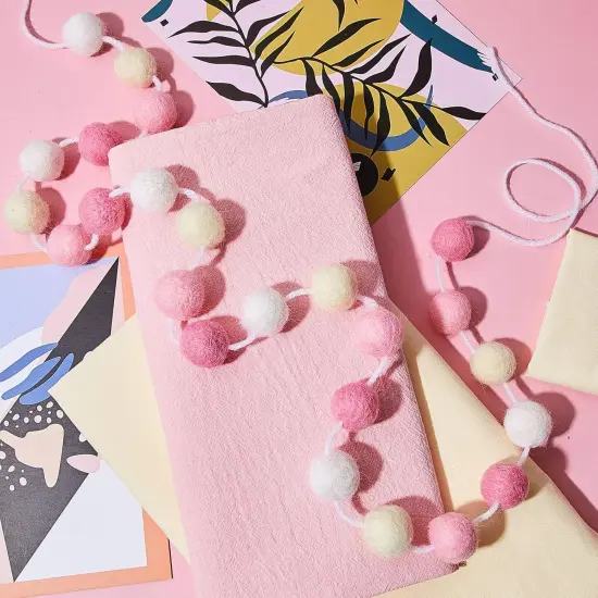 2 Pieces Wool Felt Rainbow Ball Garland Colorful Pom Pom 6.5 ft Long 24 Ball Garland for Easter Mardi Gras Halloween Thanksgiving Xmas Black History Month (Pink,Light Pink,Beige,White) {4}