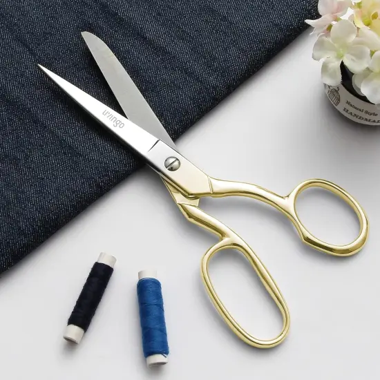 Fabric Sewing Scissors: Multipurpose Heavy Duty Forged Stainless Steel Sharp Bent Blade Dressmaker Classic Cutting Leather Cloth Tailor Shears for Home - 8 inch Gold {2}