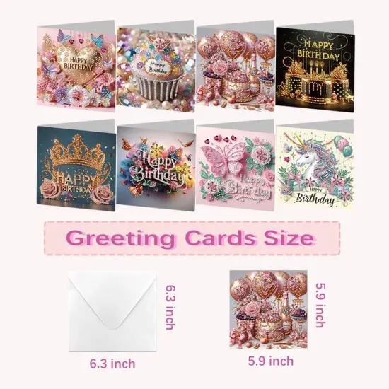 8 Pack 5D DIY Diamond Painting Greeting Card Kit, Diamond Art Christmas Birthday Holiday Greeting Card, Art Crafts Kit Creative Gift with Envelope {4}