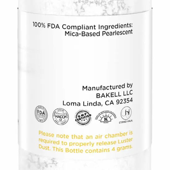 Bakell - Snowflake White Luster Dust (4g, 1x Pump) Edible Vegan Dust & Paint for Baking, Desserts and Beverages {6}