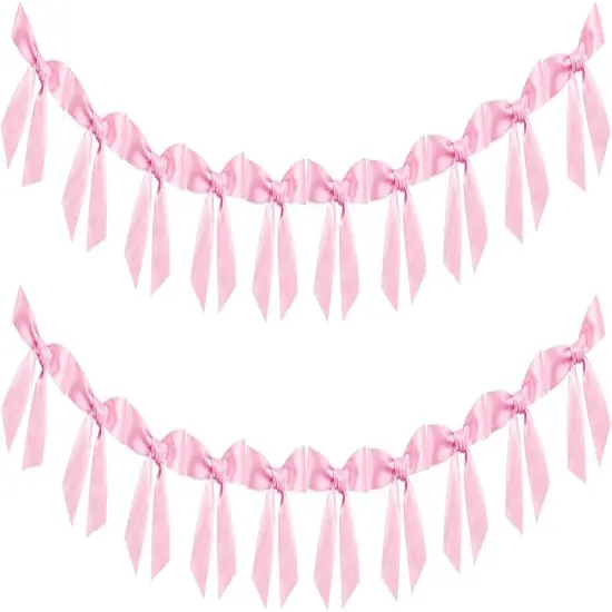 2pcs Bow Garland Banner Ribbon Bow Party D&eacute;cor for Baby Shower Women Girls Bow Coquette Birthday Party Decorations (Pink) {1}