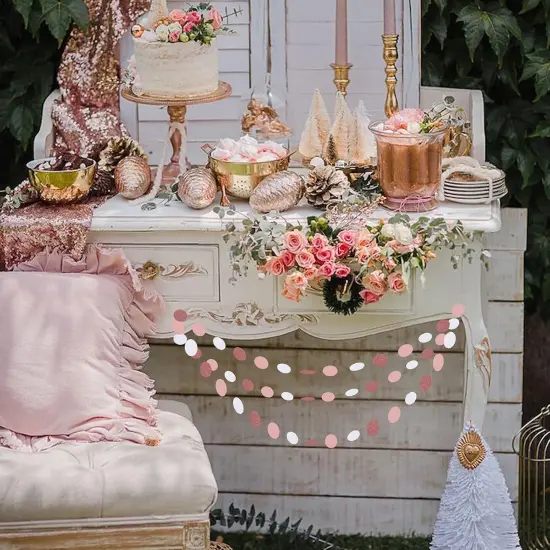 Rose-Gold Pink White Party Decorations Paper-Garland - 52Ft Birthday Baby Bridal Shower Decoration Streamers Banner,Mothers Day Bachelorette Engagement Wedding Party Supplies Bunting {5}