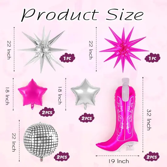 10 Pcs Pink Cowgirl Boot Balloons, Foil Disco Cowgirl Balloons Western Cow Decorations, Cowgirl Party Decorations for Birthday Party Last Rodeo Bachelorette Disco Western Cowgirl Theme Party Supplies {2}