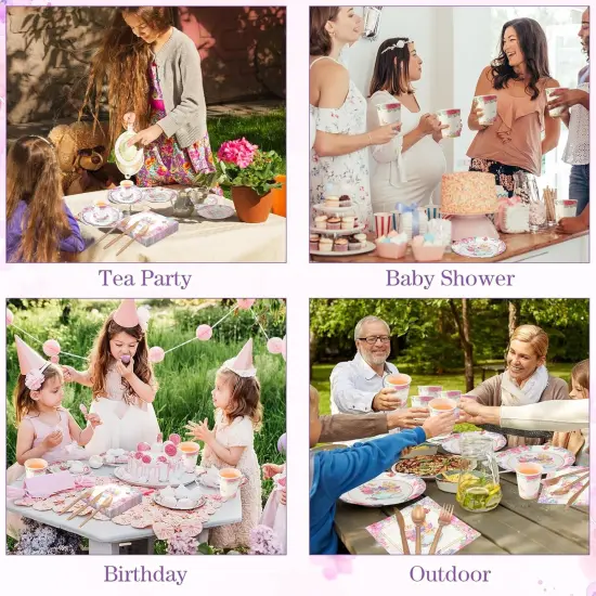 350 Pcs Tea Party Supplies Summer Tea Party Tableware Set Disposable Plates Napkins Paper Cups Plastic Cutlery Set {3}