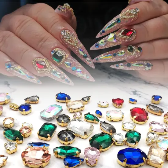 Rhinestones for Crafting, 50pcs Sew on Rhinestones Flatback Crystal Rhinestones Mixed Shapes with Metal Claw for Craft Clothes Jewelry Shoes Bags DIY Decoration (White) {4}