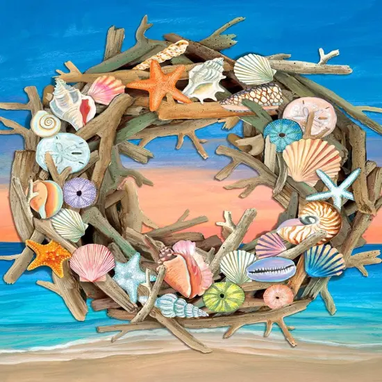 Wreath Diamond Art Kits for Adults - Full Drill Sea Diamond Art DIY 5D Diamond Art Beach Diamond Art Kits Picture Crystal Craft for Home Wall 30x40cm (Summer Driftwood Wreath) {1}