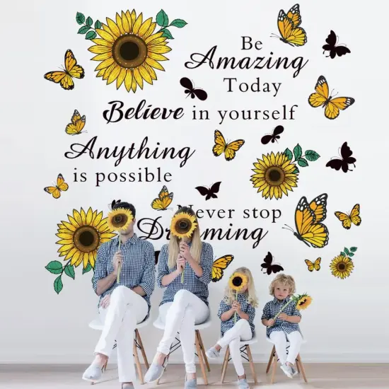 Inspirational Quote Wall Decals Sunflower Wall Stickers Removable Positive Saying Wall Lettering Stickers Peel and Stick for Classroom Home Bedroom Family Office Wall Art Decor {3}