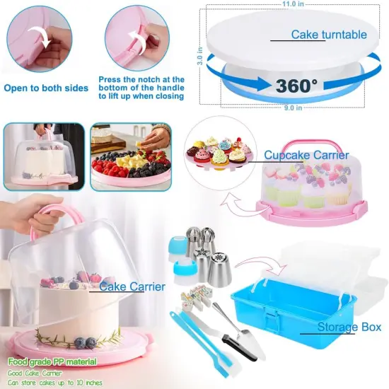 Cake Decorating Kit, 730 Pcs Cake Pop Kit Cake Decorating Supplies with Cake Carrier Holder Springform Pan Sets Toolbox Organizer Turntable Piping Bags Tips Chocolate Molds for Beginner Professional {2}