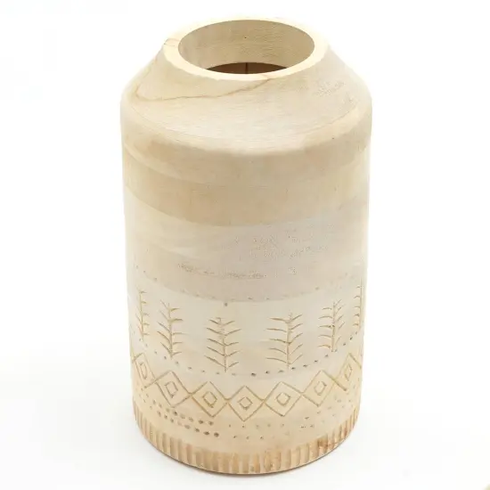 Decorative Handcrafted Accent Wood Vase - 8.5" x 15" White {4}