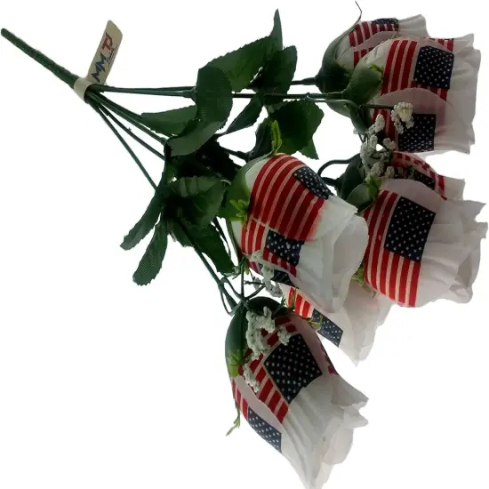 Patriotic Flowers, US Flag, Memorial Day, 4th of July Decor America Veterans Day, One Bouquet 7 Stems Red White Blue {2}