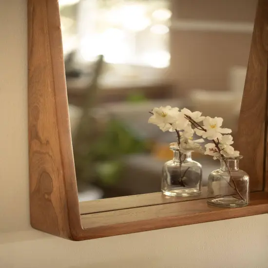 Wooden Wall Mirror with Shelf {4}
