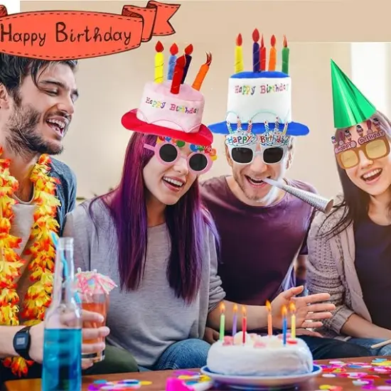 2pcs Plush Happy Birthday Hats, 10pcs Funny Birthday Glasses, 24pcs Party Cone Hats for Adults Teens, BDParty Costume Accessories {4}