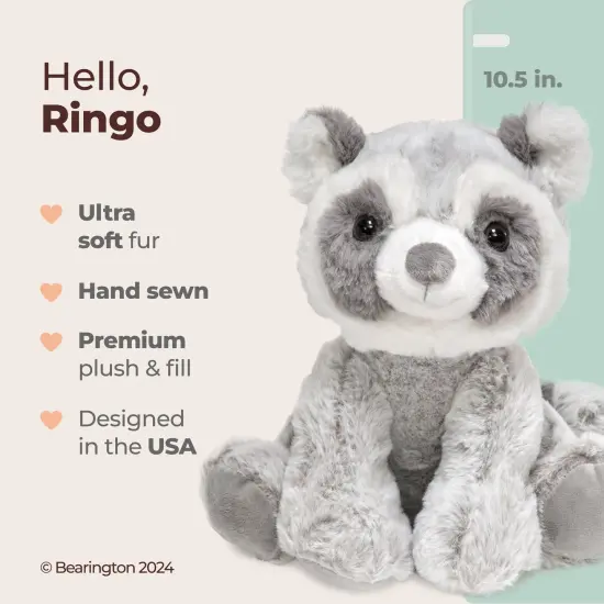 Bearington Ringo Plush Raccoon Stuffed Animal, 10.5 Inch, For Ages 1-14 Grey {2}