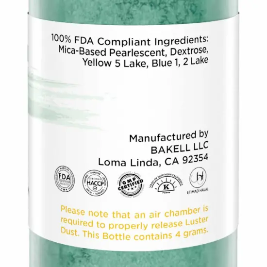 Bakell - Spruce Green Luster Dust (4g, 1x Pump) Edible Vegan Dust & Paint for Baking, Desserts and Beverages {6}