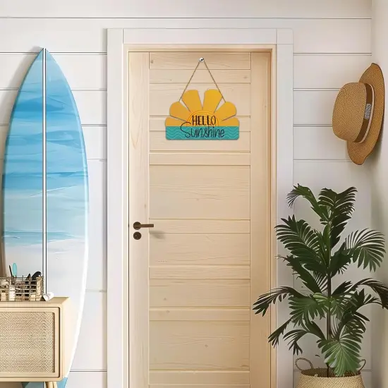 Summer Door Decor Sun Shape Hanging Plaque Pool Decorations Wooden Front Door Hanger Hello Sunshine Door Sign for Wall Office Indoor Home Decorations {4}