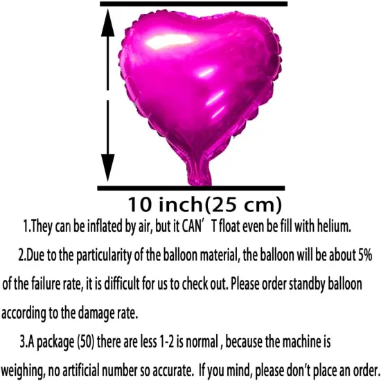 Hot Pink Heart Foil Mylar Balloons - Valentines Day Party Wedding Bachelorette Anniversary Birthday Bridal Shower Party Favors Balloons Decorations, 50pc {4}