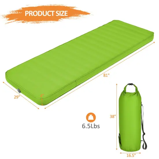 Inflatable Camping Sleeping Pad with 4 inch Thickness, Quick Inflation and 2-in-1 Bag Green {4}