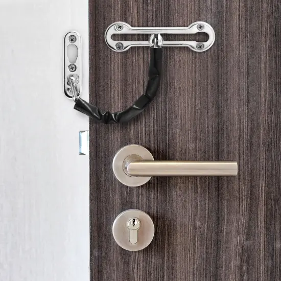 3-Pack Stainless Steel Chain Door Lock with Faux Leather Chain Sleeve, 7.2-Inch Slide-Type Safety Chain Locks for Inside Door, Single-Hung and Double-Hung Windows (Satin Nickel) Silver {2}