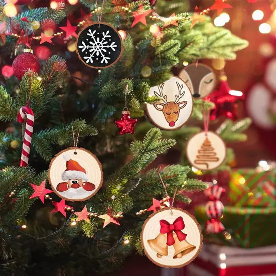 Wood Slices 30 Pcs 2.8-3.1 Inches Natural Wood Rounds Wooden Circles for Crafts Christmas Ornaments Unfinished Wood Kit with Predrilled Hole for DIY Arts Painting Centerpieces (2.8-3.1 inches) {7}