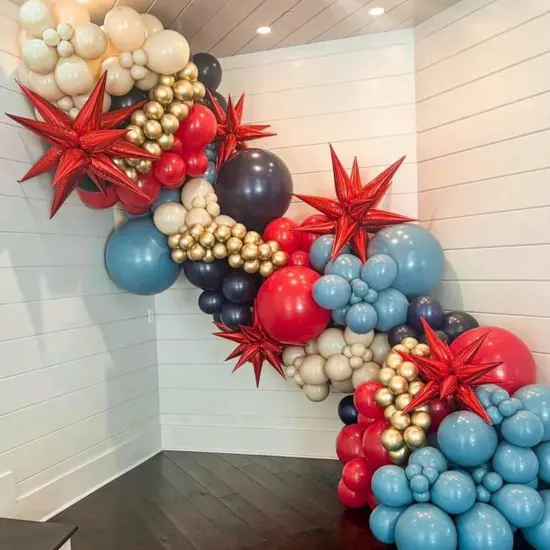 Red Blue White Balloons, 12Inch 60Pcs Navy Blue Pearl Blue Retro Sea Blue Balloons with Red White Balloon, Blue and Red Latex Balloon for Superhero Birthday Baseball Party Labor Independence Day Decor {3}