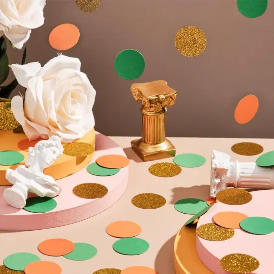 Gold Orange and Green Confetti Table Decoration for Baby Shower Jungle Tropical Summer Birthday Graduation Party, 1.2 inch in Diameter, 200 Counts {3}