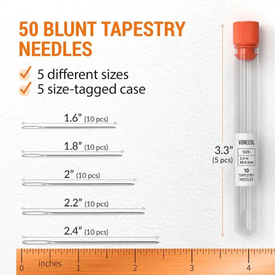 Large Eye Blunt Tapestry Needles (Pack of 50) - 5 Sizes with 5 Storage Tubes - Perfect for Darning, Embroidery, Cross-Stitching, Needlepoint, Crafting, Knitting, Weaving, and DIY {2}