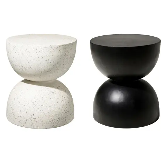 Set of 2 17.75"H Multi-functional MGO Faux Terrazzo Garden Stool or Planter Stand or Accent Table White & Black {1}