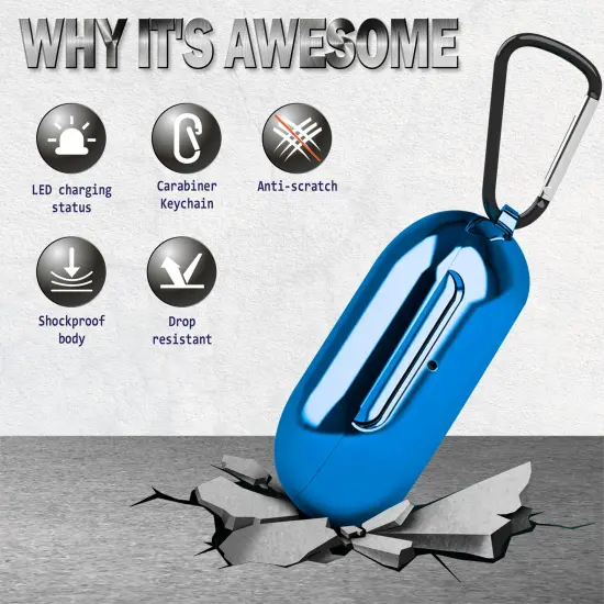 For Samsung Galaxy Buds / Plus Case with Keychain, Protective Earbuds Cover, Metallic Blue {2}