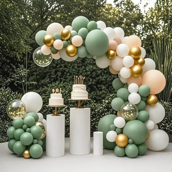 Avocado Green White Gold Balloons Garland Arch Kit, 117Pcs Sage Green Latex Balloons Different Sizes 18 12 10 5 Inch for Birthday Baby Shower Gender Reveal Wedding Party Decoration (Avocado Green) {3}