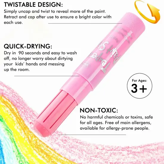 Tempera Paint Sticks, 20 Pastel Colors, Solid Tempera Paint for Kids, Super Quick Drying, Works Great on Paper Wood Glass Ceramic Canvas {3}