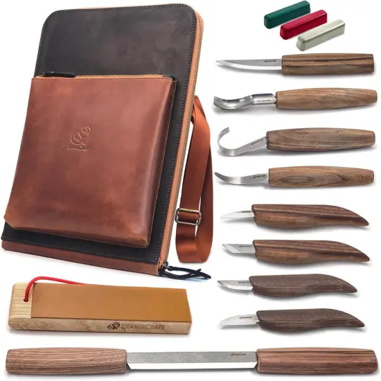 Deluxe Wood Carving Kit S50X - Wood Carving Tools Wood Carving Set - Spoon Wood Carving Knives Tools Set - Whittling Kit Knife Woodworking Kit for Beginner and Profi (Brown) {1}