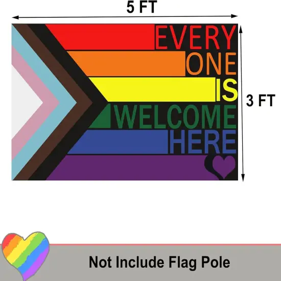 Progress Pride Everyone is Welcome Here Flag 3x5 Outdoor- All Inlcusive Progressive Rainbow LGBTQ Flags for Bisexual LGBTQ Non Binary Lesbian Gay Transgender Prides Proculsexual {2}