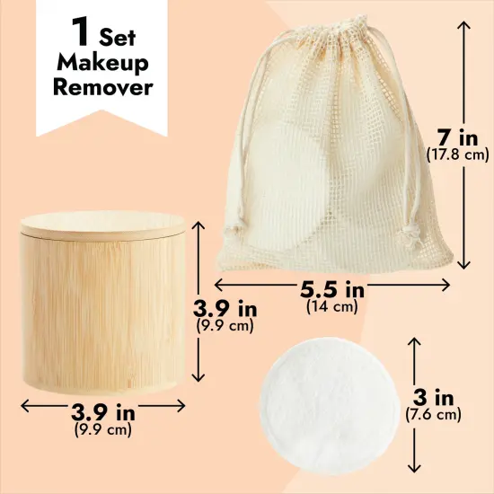 16 Pack Reusable Cotton Pads for Face Makeup Removal with Bamboo Holder and Mesh Storage Bag (White) {4}