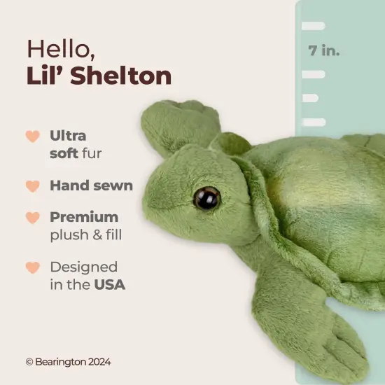 Bearington Collection Lil' Shelton Plush Sea Turtle Stuffed Animal, 7 Inches, For Ages 0-14 Green {2}