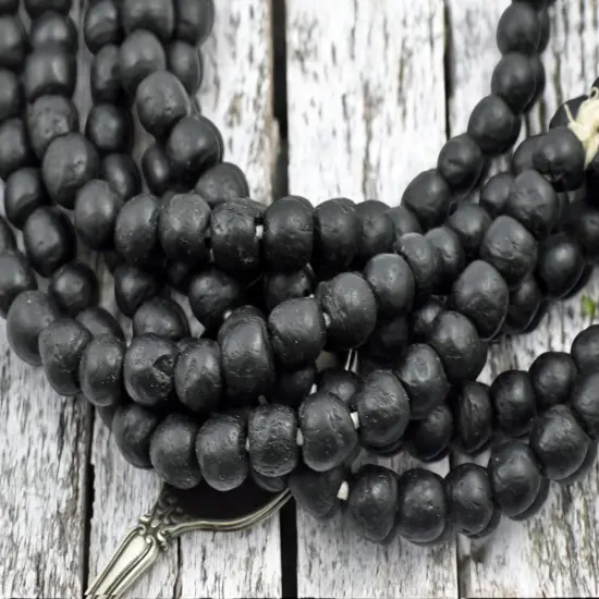 10-11mm Jet Black African Recycled Glass Beads (20" Strand) {3}