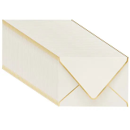 50 Pack 5x7 Ivory Envelopes for Wedding Invitations, A7 Size for Bridal Shower Announcements with Gold Foil Edges {1}