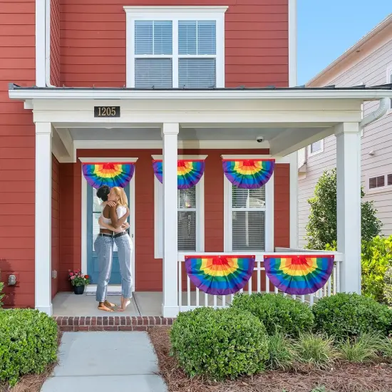 8PCS Pride Bunting Flag - 3 x1.5 Ft Rainbow Pleated Fan Flag Banner Rainbow Polyester Flag for Holiday Outdoor Hanging Decor {2}