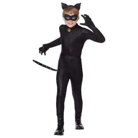 Kid's Miraculous Cat Noir Costume Black Jumpsuit Superhero Outfit {1}