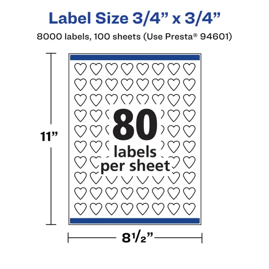 Avery Durable Waterproof Heart Labels with Sure Feed, .75" x .75" {5}