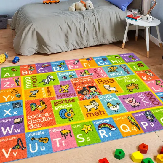 KC Cubs: Educational Rug: ABC Alphabet Animal Sounds - 3x5' Playmat - Interactive Letters Activity, Area Carpet, Bedroom-Classroom, Baby-Toddler-Kids {4}