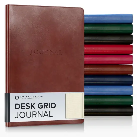 Gallery Leather Grid Journal - Crafted in Maine, USA - Elegant Leather Writing Notebook with 192 Lined Pages - A Timeless Space for Your Thoughts - 8x5.5, Desk Grid Acadia Tan {1}