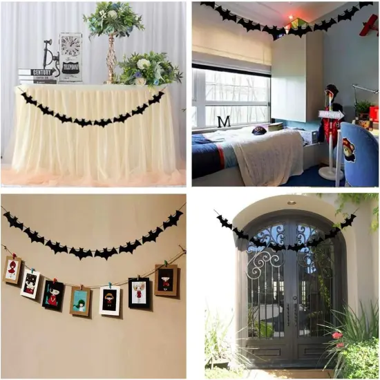Black Glittery Bat Garland Halloween {3}