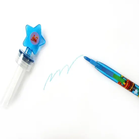 TINYMILLS 24 Pcs Train 2 in 1 Stacking Crayons with Stamp Topper {4}