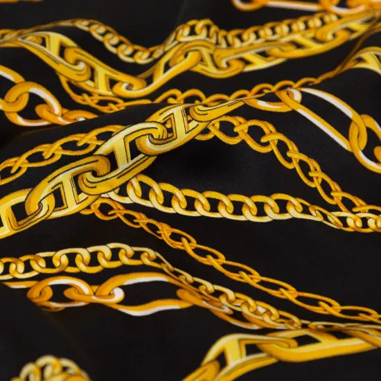 1 Yard Italian Black Bean and Gold Chains Digitally Printed Silk Charmeuse, 55 Inches Wide {2}