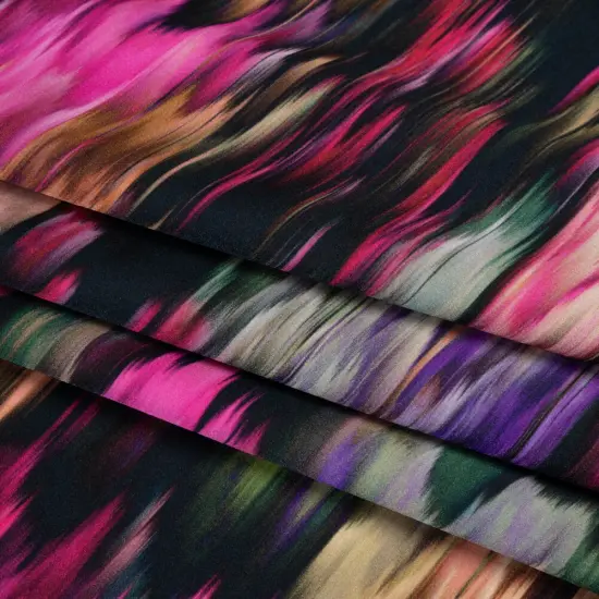 1 Yard Silk Charmeuse Fabric Black, Pink and Green Abstract Ikat Pattern 54 inch Width {3}