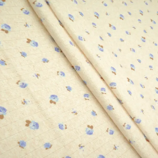 1 Yard Cotton Style Pointelle Ditsy Digital Print Fabric, 220 GSM Polyester Spandex 58/60" Width OATMEAL/BLUE {2}