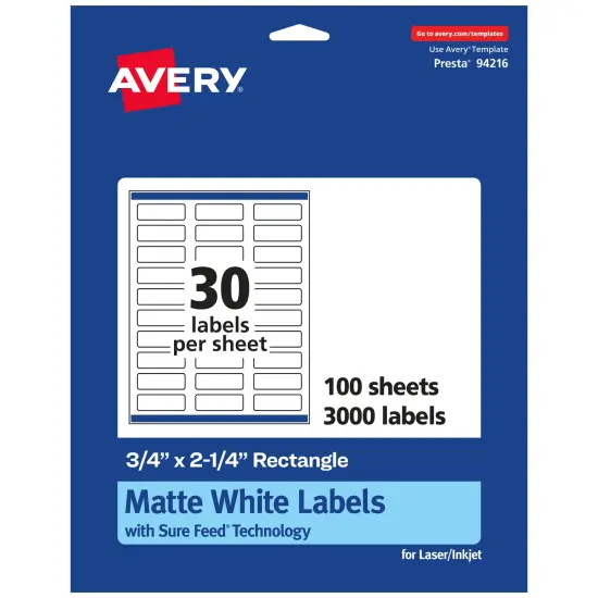 Avery Matte White Rectangle Labels with Sure Feed, 3/4" x 2-1/4" {1}