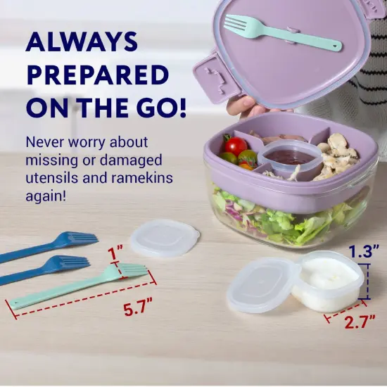 Impresa 6 Piece Lunch Box Accessories Set Compatible With Bentgo All in One Salad Container - 4 Salad Box Forks & 2 Small Dressing Containers - Reusable Dressing Containers with Lids {4}