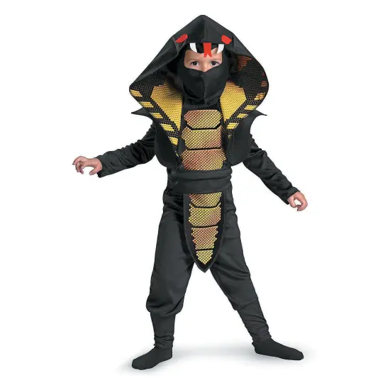 Boys Snake Cobra Ninja Halloween Costume Black Jumpsuit Hood Mask {1}