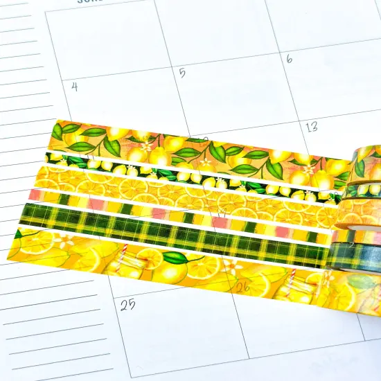 Summer Lemonade Green & Yellow Lemons Washi Tape Set August 2024 - W113 {6}